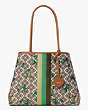 Kate Spade,spade flower jacquard everything cherry tricolor stripe large tote,tote bags,Mint Frosting