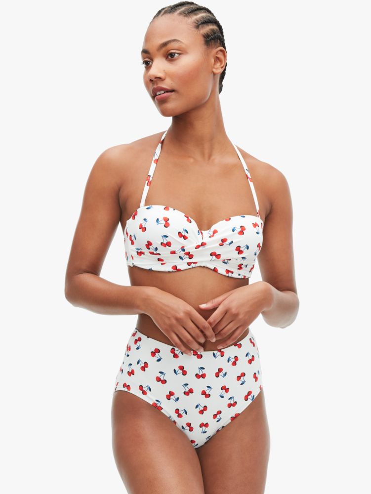 Kate Spade Molded Cup Bandeau Underwire One Piece Swimsuit - Cherry Toss