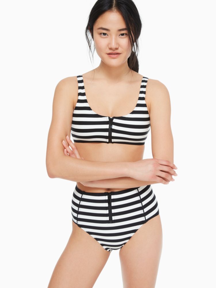 Kate Spade New York Women's Striped Zip-Front Bikini Top