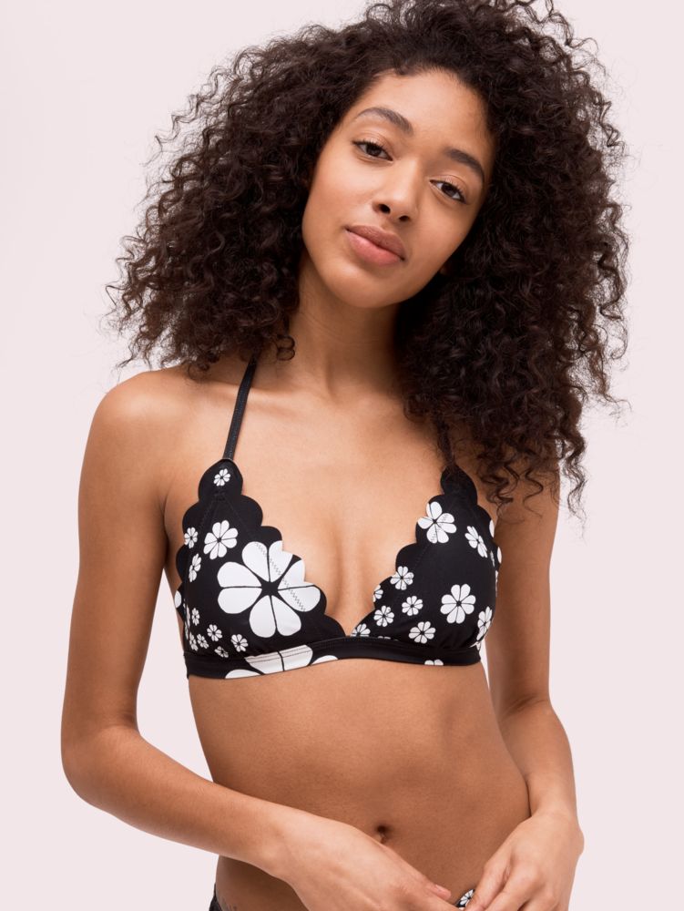 Kate Spade,spade flower triangle bikini top,swimwear,Black