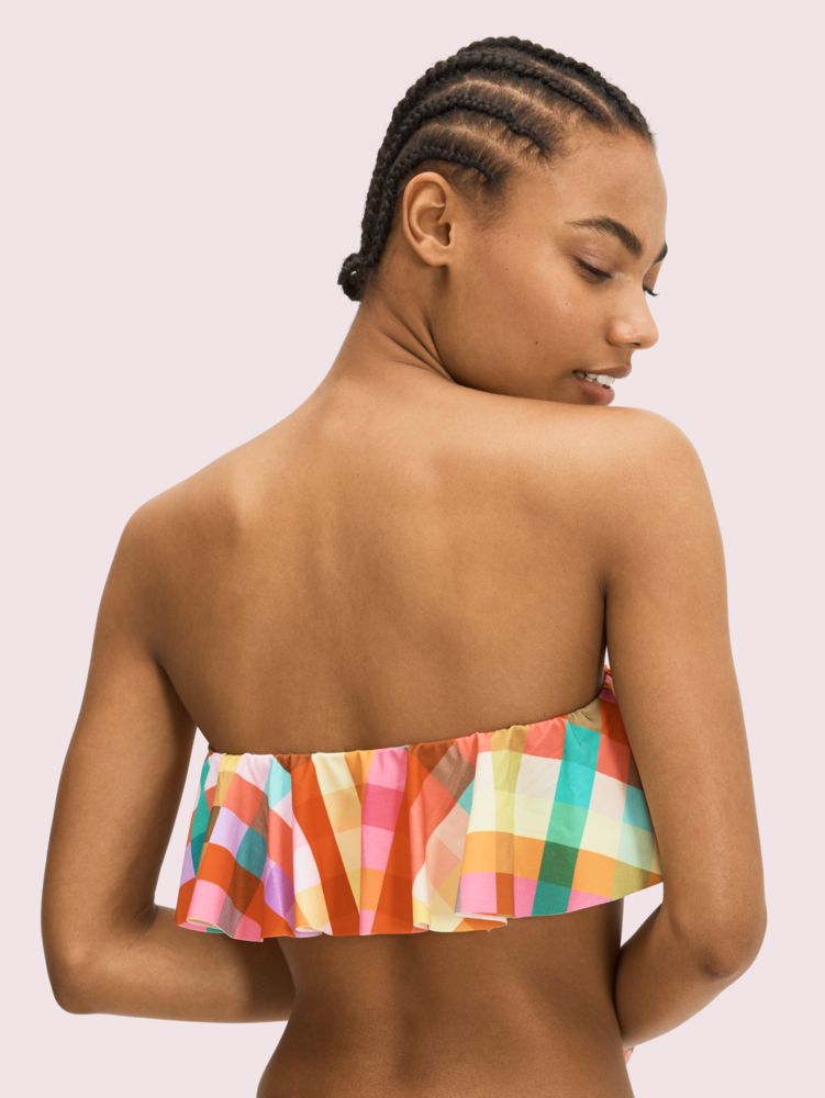 Kate Spade,Garden Plaid Ruffle Bandeau Bikini Top,