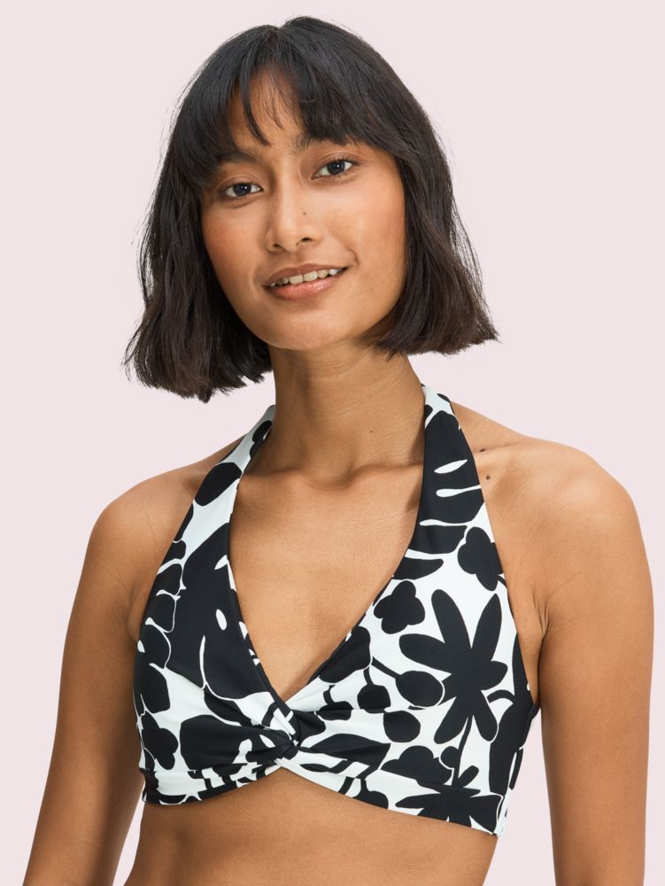 Kate Spade,Monstera Grove Knotted Halter Bikini Top,Nylon,Spandex,Bralette,Twist,Tie Belt,Leisure,