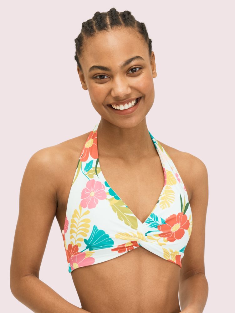 Kate Spade,Tropical Floral Knotted Halter Bikini Top,