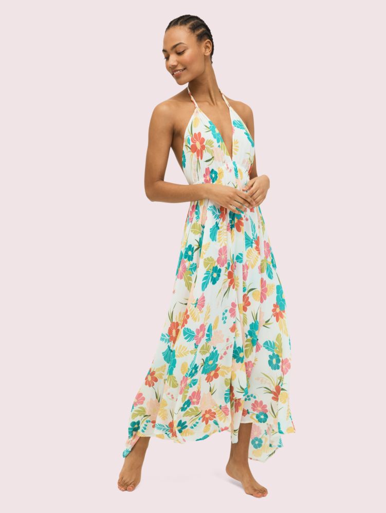 Tropical Floral Halter Cover Up Maxi Dress