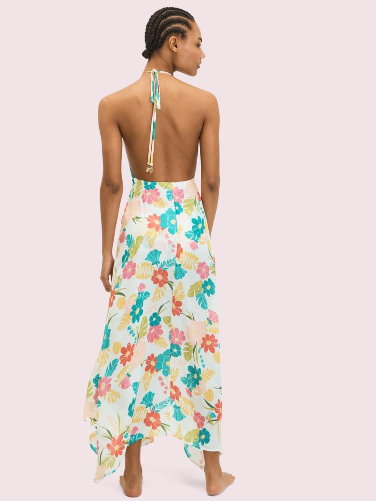 Tropical Floral Halter Cover-up Maxi Dress, , Product