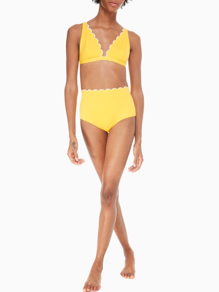 kate spade new york Solid V-Front Pique Texture Scallop Bikini