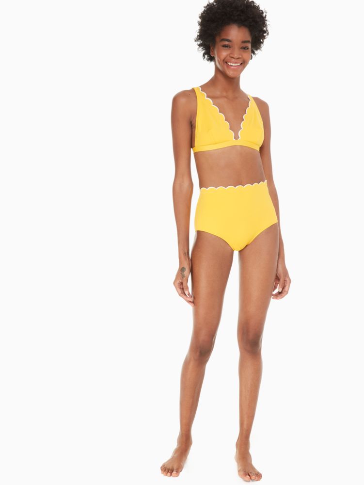 kate spade new york Solid V-Front Pique Texture Scallop Bikini Swim Top