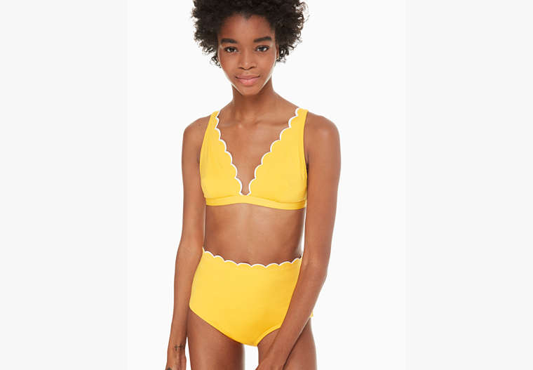 Kate Spade,fort tilden contrast scalloped french bikini top,swimwear,Yellow Sesame Multi image number 0