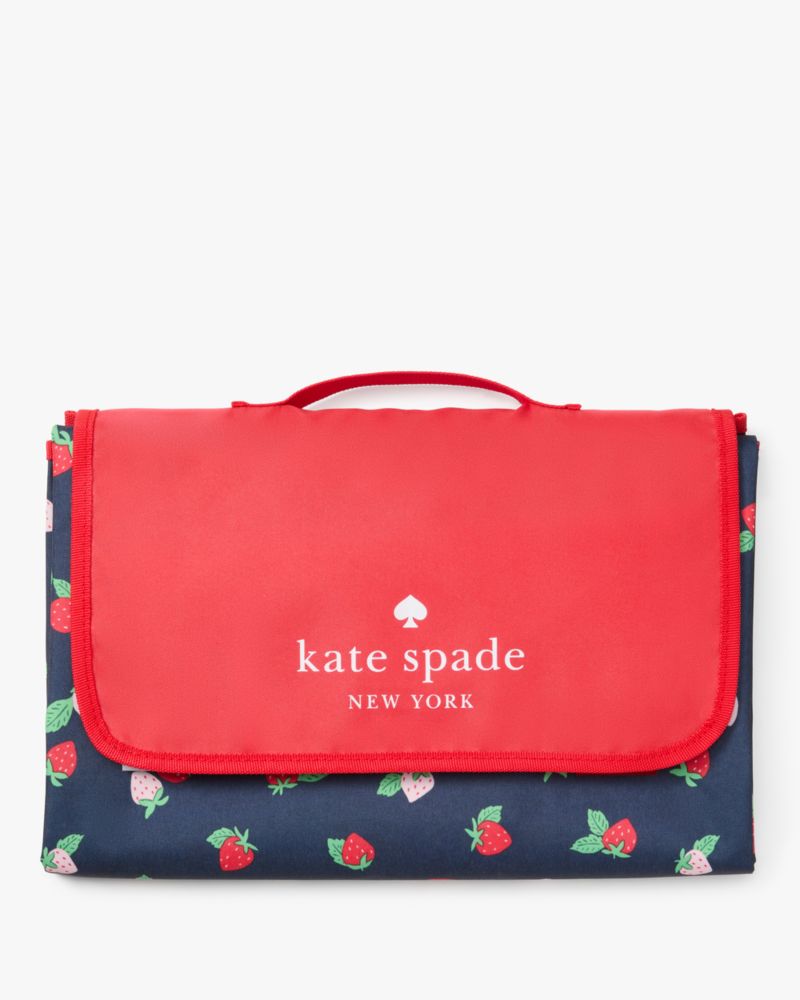 Kate Spade,Strawberry Toss Packable Picnic Blanket,Navy Multi