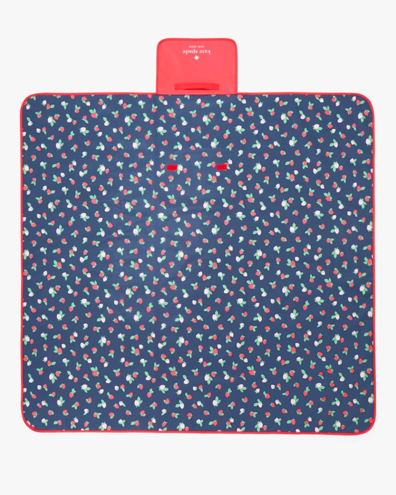 Kate Spade,Strawberry Toss Packable Picnic Blanket,Navy Multi
