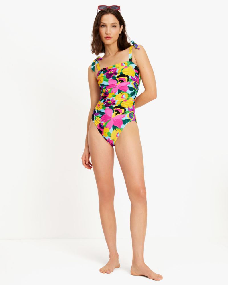 Kate Spade,Orchid Bloom Shoulder Tie One-Piece,Orchid Bloom print,Multi