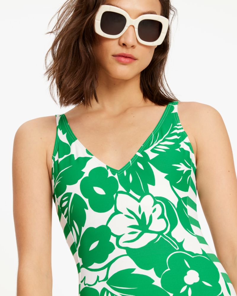 Kate Spade,Cabana Mix V-neck One-Piece,Cabana Mix print,Forest Glen