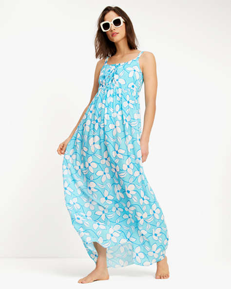 Kate Spade,Floral Vines Maxi Cover-Up Dress,Floral Vines print,River Blue
