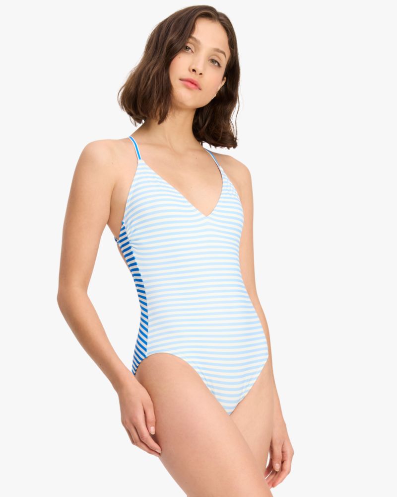 Kate Spade Ringmaster Stripe V Neck One Piece Spring Water