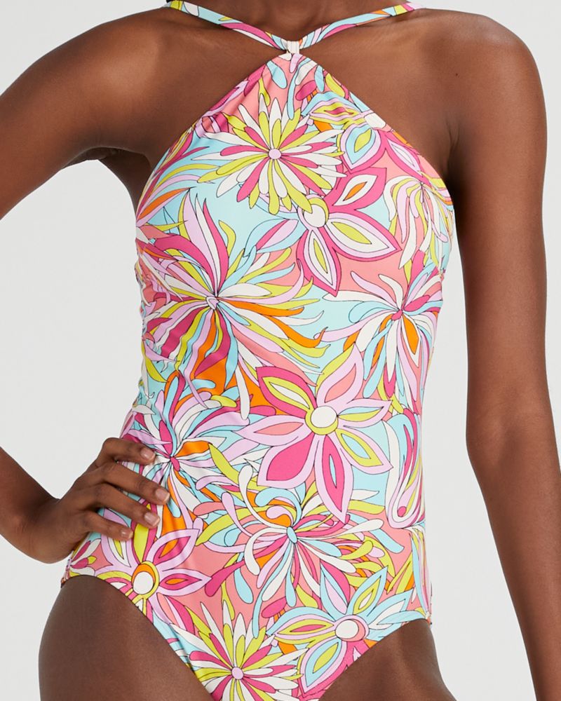 Kate Spade,Anemone Floral Halter One-piece,Currant Jam