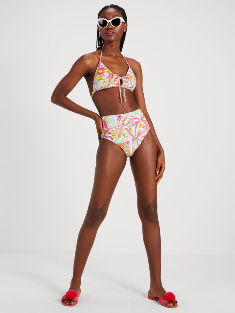 Floral high hot sale waisted swim bottoms