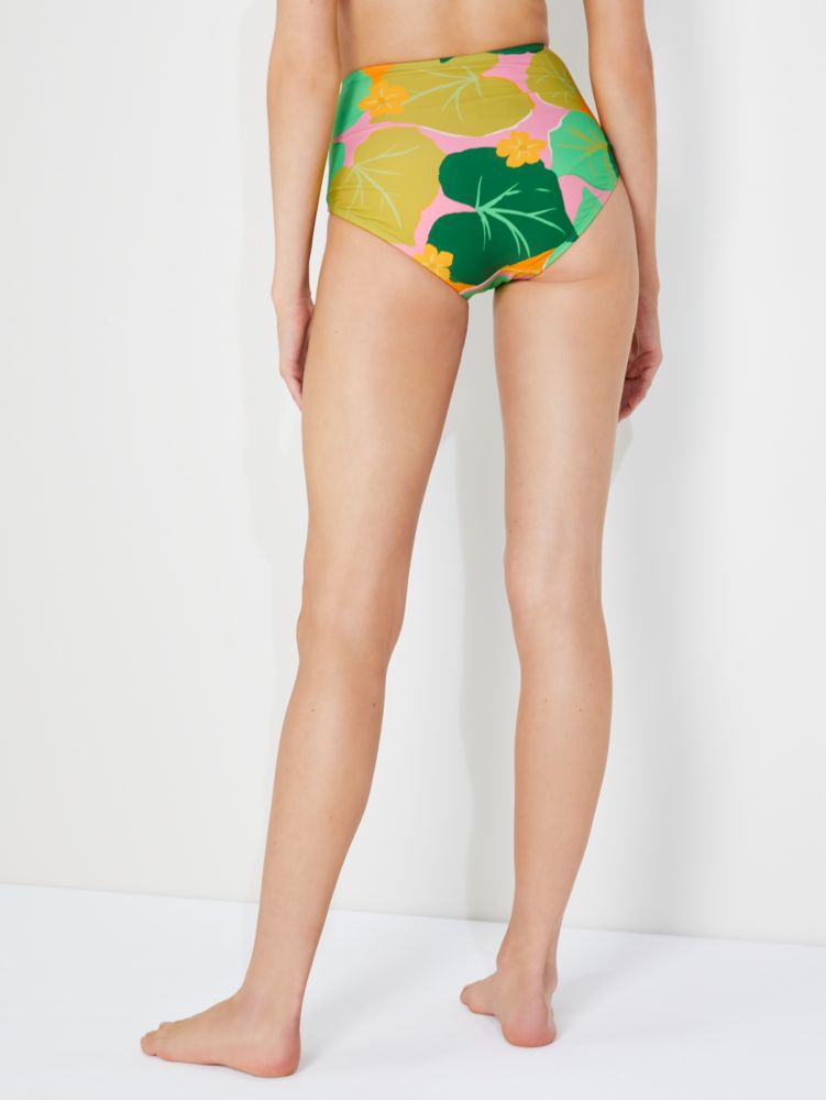 Kate Spade,Cucumber Floral High-Waist Bikini Bottom,swimwear,Opal 