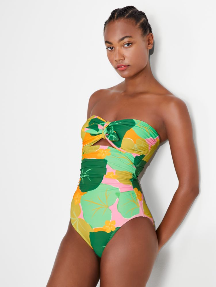 Kate Spade,Cucumber Floral Tie Bandeau One-Piece,swimwear,