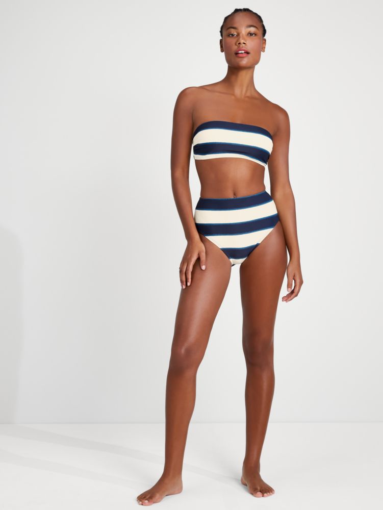 Kate Spade,Awning Stripe Bandeau Bikini Top,Rich Navy Multi