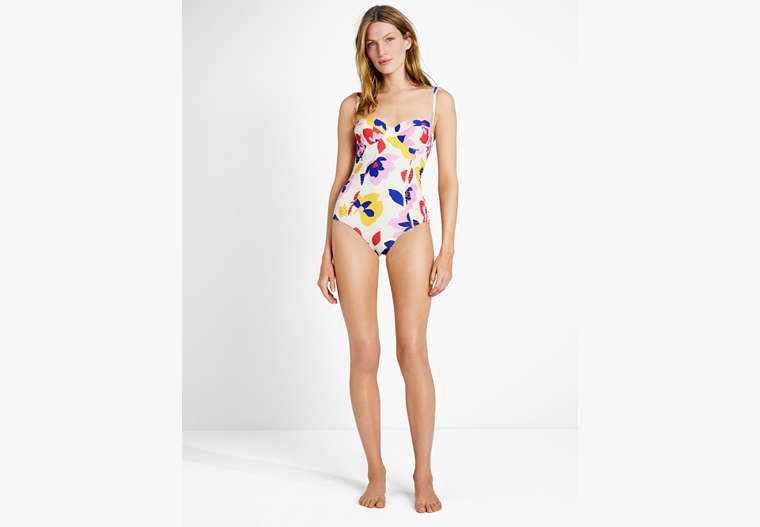 Kate Spade,Summer Floral Smocked Underwire One-Piece,swimwear,Cream/Clear image number 0