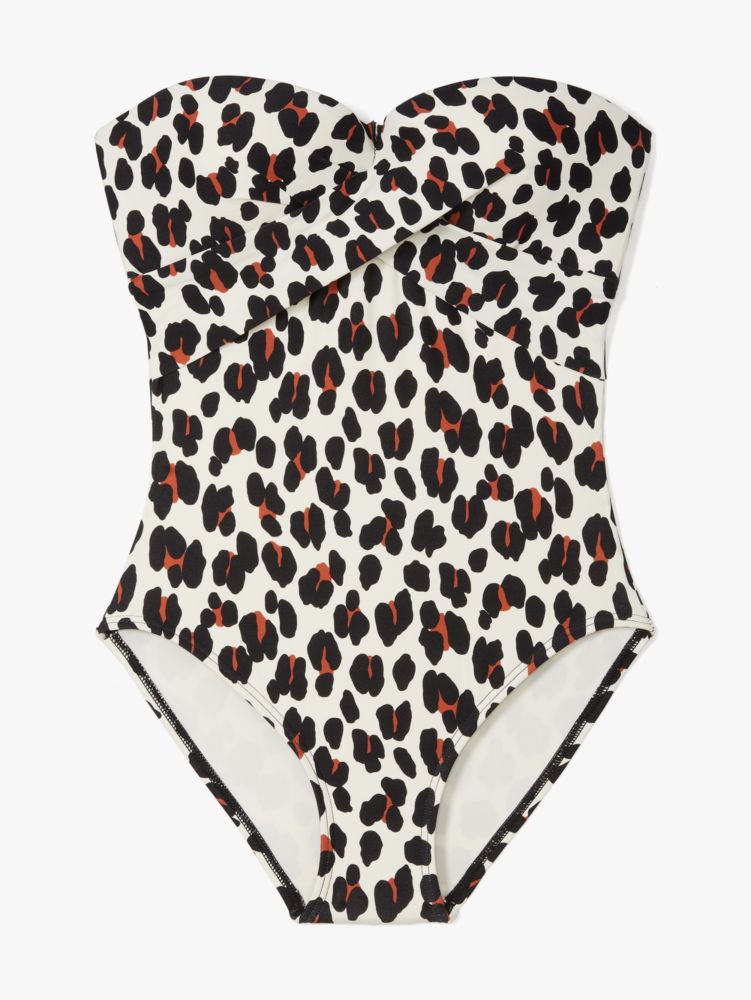 Kate Spade,fiji feline molded-cup bandeau one-piece,swimwear,Black