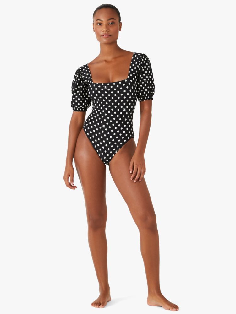 Kate Spade,lia dot puff-sleeve one-piece,swimwear,Black