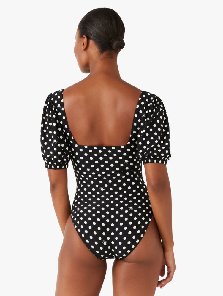 Kate Spade,lia dot puff-sleeve one-piece,swimwear,Black