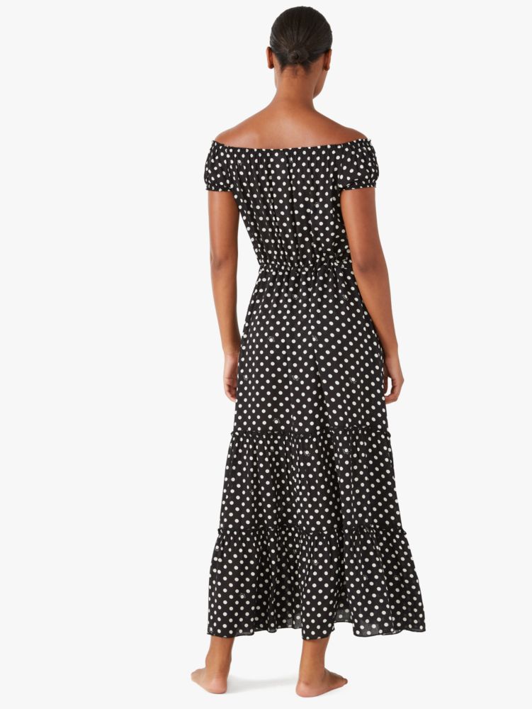 Kate Spade,lia dot off-the-shoulder cover-up maxi dress,swimwear,Black