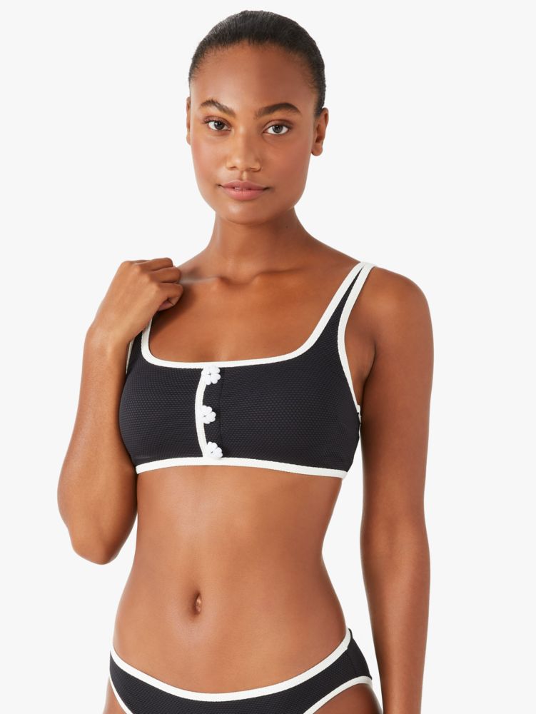 Kate Spade,contrast piqué square-neck bikini top,swimwear,Black