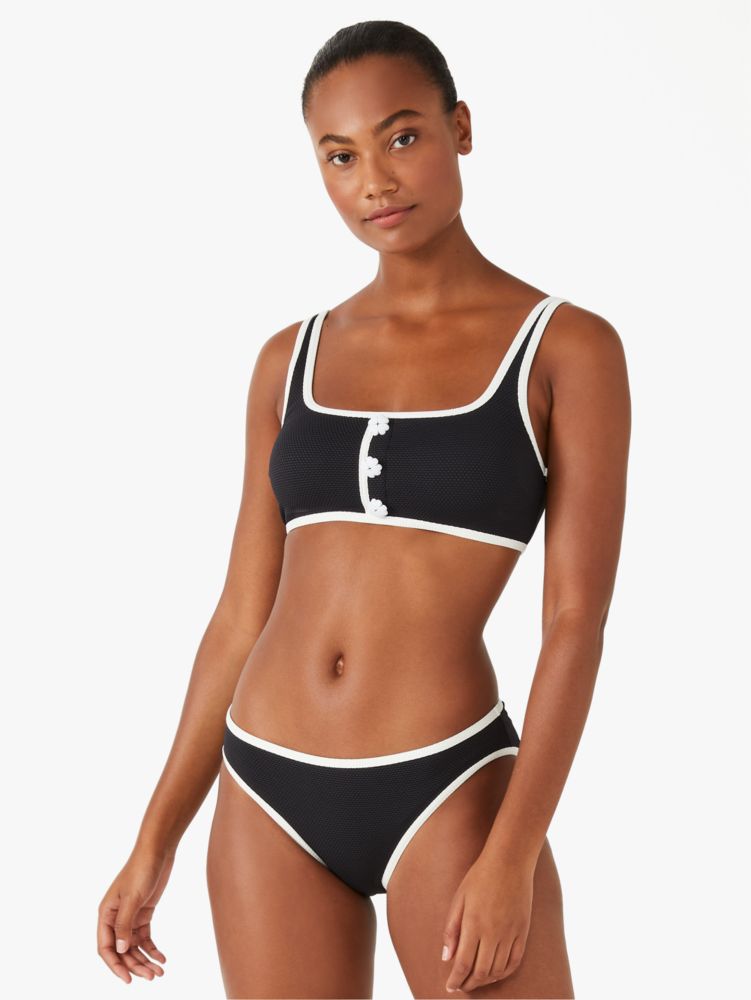 Kate Spade,contrast piqué square-neck bikini top,swimwear,Black