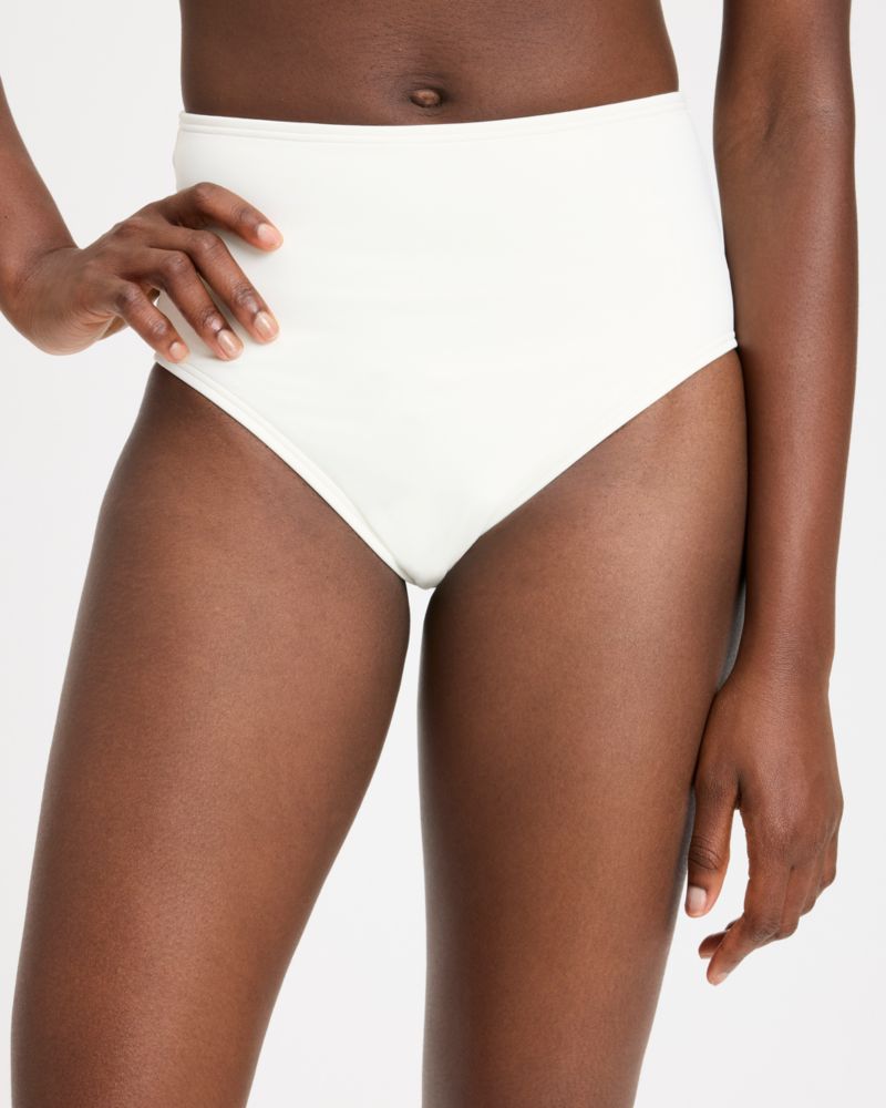 Kate Spade,Rosette High Waist Bottom,Nylon,Spandex,High Waisted,Full Coverage,Ruched,Leisure,