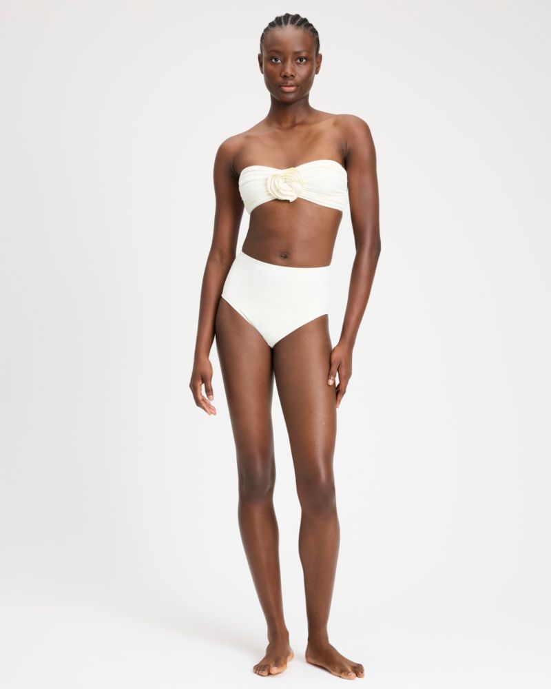 Kate Spade,Rosette High Waist Bottom,Nylon,Spandex,High Waisted,Full Coverage,Ruched,Leisure,