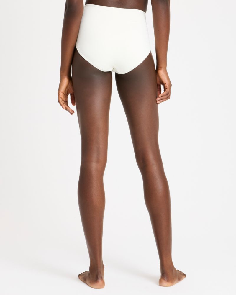 Kate Spade,Rosette High Waist Bottom,Nylon,Spandex,High Waisted,Full Coverage,Ruched,Leisure,White