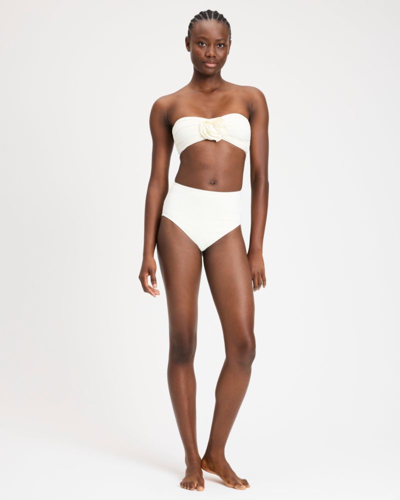 Kate Spade,Rosette Bandeau Top,Nylon,Spandex,Bandeau,3D Embellishment,Ruched,Leisure,White