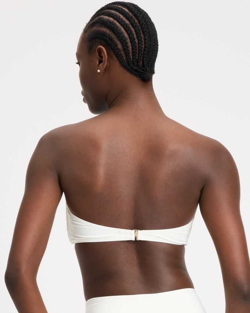 Kate Spade,Rosette Bandeau Top,Nylon,Spandex,Bandeau,3D Embellishment,Ruched,Leisure,White