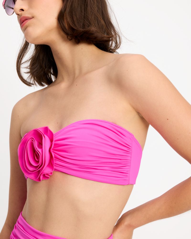 Kate Spade,Rosette Bandeau Top,Nylon,Spandex,Bandeau,3D Embellishment,Ruched,Leisure,Fuchsia