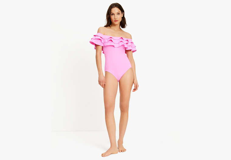 Kate Spade,Ruffle Off-The-Shoulder One-Piece,Carousel Pink image number 0