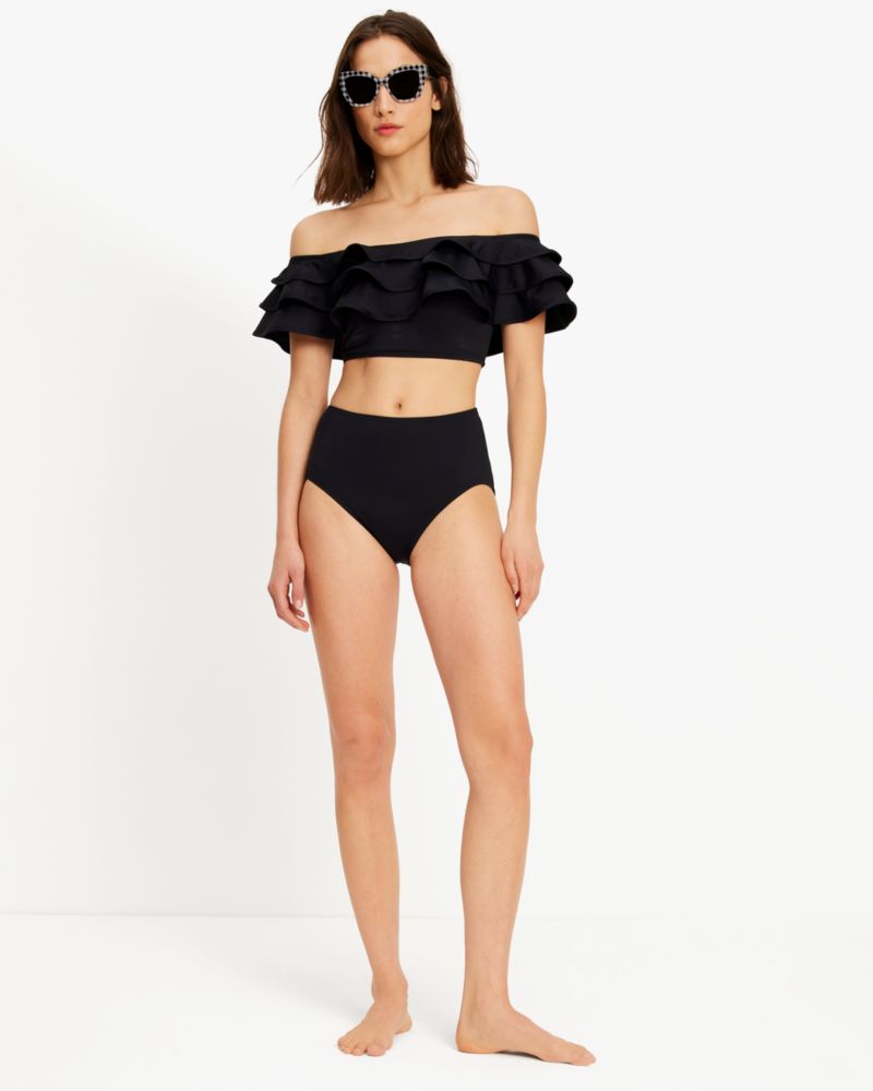 Kate Spade,High-Waist Bikini Bottom,Black