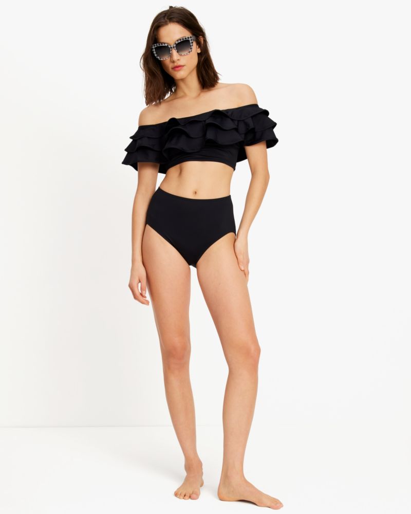 Kate Spade,Ruffle Off-the-shoulder Bikini Top,Bralette,Layered,Ruffles,Leisure,Black