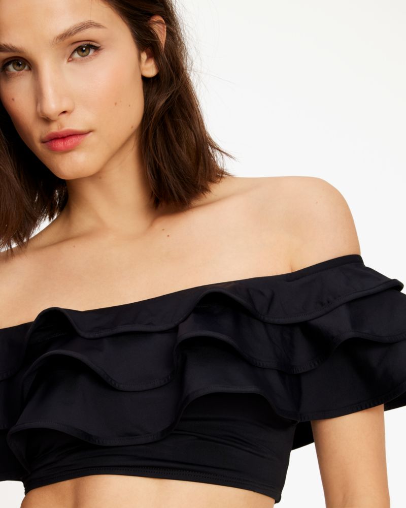 Kate Spade,Ruffle Off-the-shoulder Bikini Top,Bralette,Layered,Ruffles,Leisure,Black