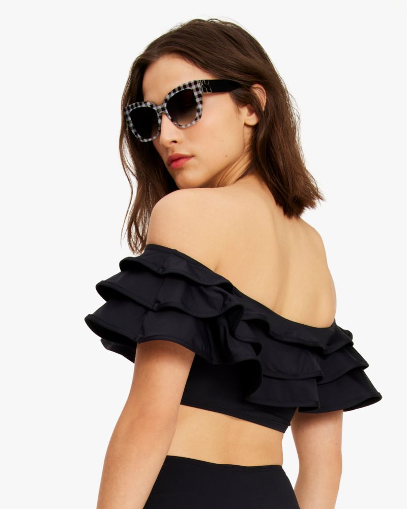 Kate Spade,Ruffle Off-the-shoulder Bikini Top,Bralette,Layered,Ruffles,Leisure,Black