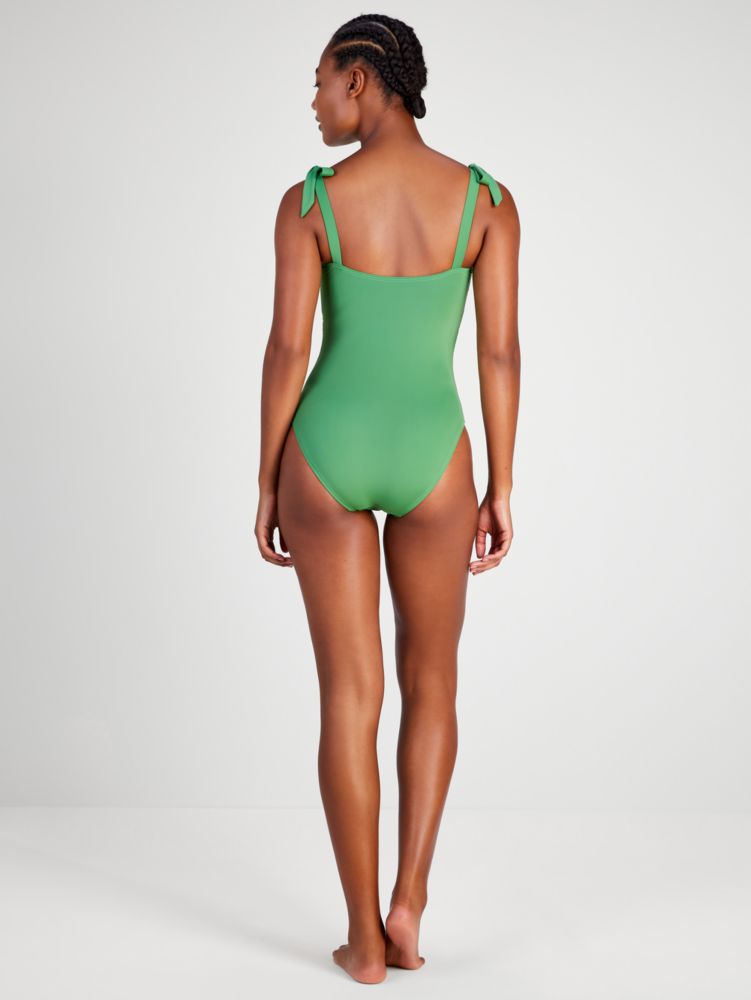 Kate Spade Side Shirred Plunge V-Neck One Piece Swimsuit - Sunny