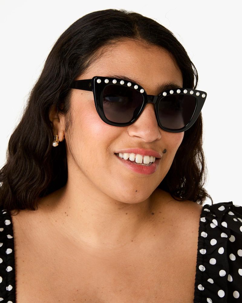 Kate Spade,Mellie Sunglasses,Cat Eye,Acetate,Logo,Studded,Metal,Integrated Nose Pads,Casual,Blue