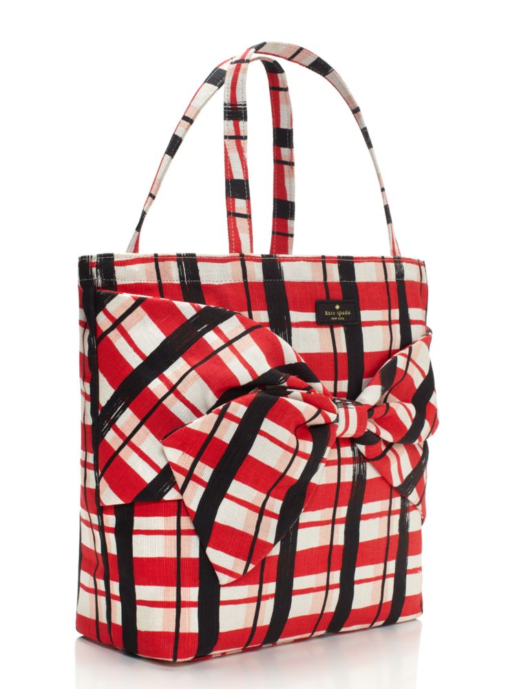 Kate offers Spade Large Ella Tote Shoulder Bag In Festive Check Black Multi Plaid