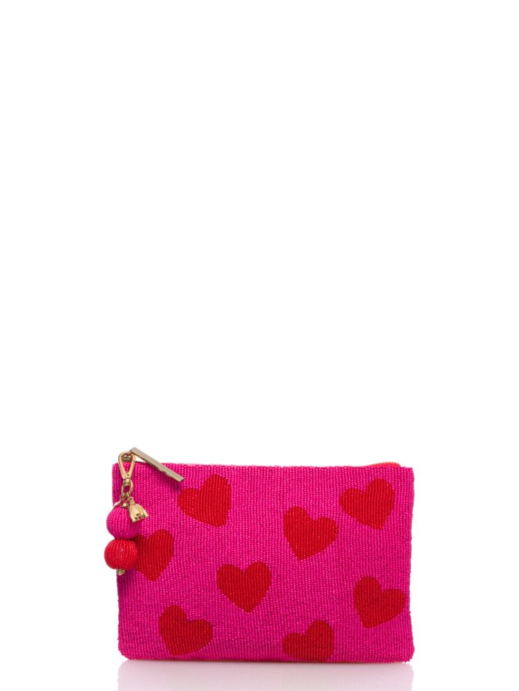 Kate Spade,On Purpose One Sided Beaded Hearts Pouch,