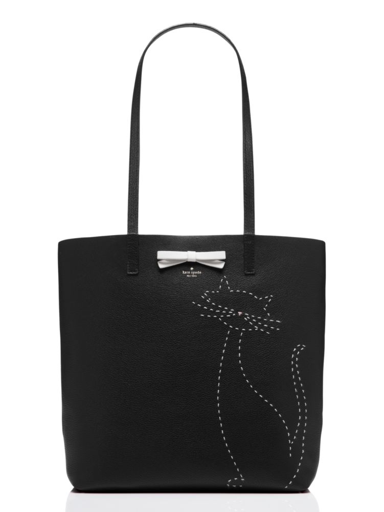 On Purpose Embroidered Leather Cat Tote, , Product
