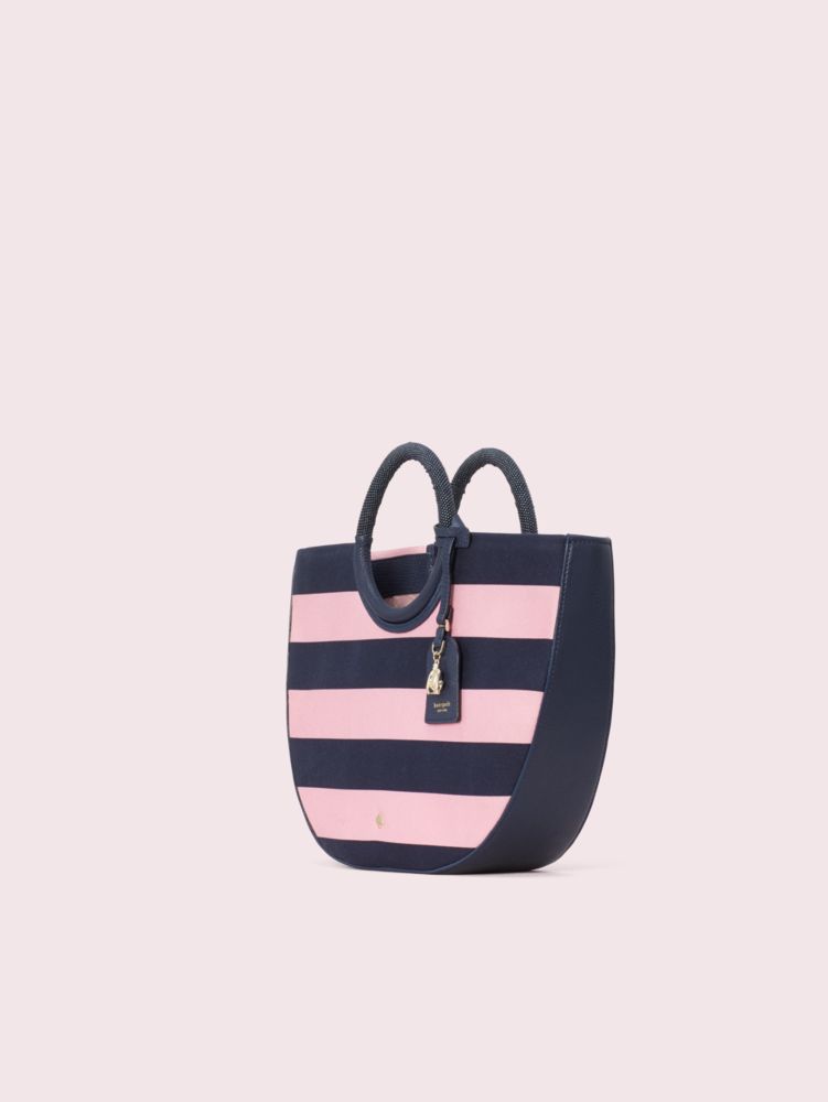 KATE SPADE On Purpose Half Circle Tote Satchel Bag 2024 Blue Pink Wide Stripe Charm