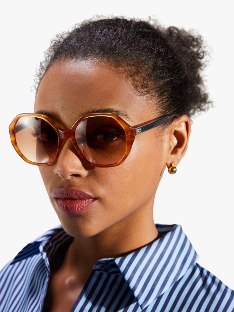 Kate Spade,Waverly Sunglasses,Hexagon,Acetate,Color Block,Casual,Brown