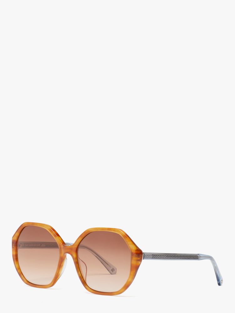 Kate Spade,Waverly Sunglasses,Hexagon,Acetate,Color Block,Casual,Brown
