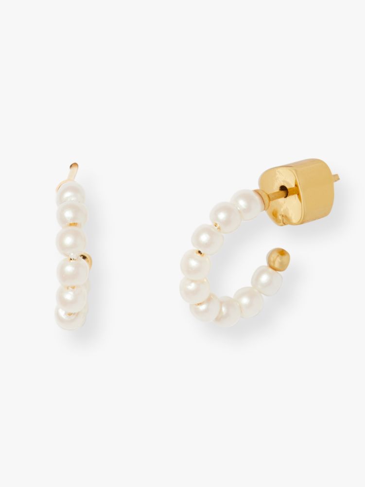 Kate Spade,Tiny Twinkles Mini Pearl Mini Hoops,Huggies,Metal Material,Acrylic,Pearl,Pearl,Gold Plated,Yellow Gold Plated,D...,Cream